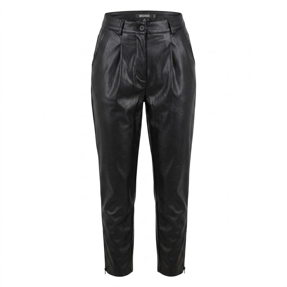 Missguided Black Faux Leather High Waisted Pleated Ankle Pants Women Size 4